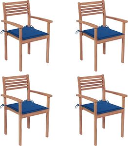 vidaXL Krzesła ogrodowe, 4 szt., kobaltowe poduszki, drewno tekowe 1