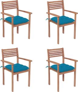 vidaXL Krzesła ogrodowe, 4 szt., jasnoniebieskie poduszki, tekowe 1