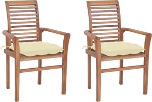 vidaXL Krzesła stołowe, 2 szt., kremowe poduszki, drewno tekowe (3062612) 1