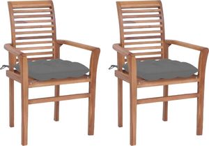 vidaXL Krzesła stołowe, 2 szt., szare poduszki, drewno tekowe 1