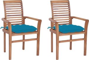 vidaXL Krzesła stołowe, 2 szt., jasnoniebieskie poduszki, tekowe 1
