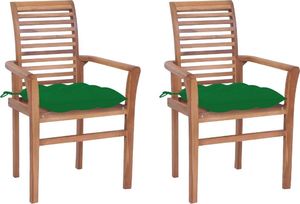 vidaXL Krzesła stołowe, 2 szt., zielone poduszki, drewno tekowe 1