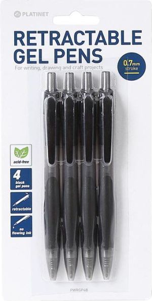 Platinet Długopisy żelowe Czarne 4 szt. (43015) 2