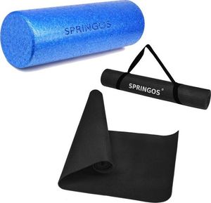 Springos Zestaw roller + wałek niebieski + mata do ćwiczeń czarna 173 cm 1