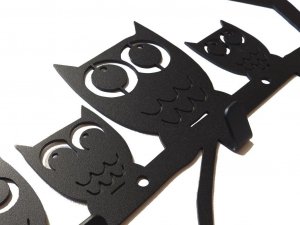 MT3CH Duży metalowy wieszak ścienny wiszący do przedpokoju na kurtki ubrania klucze loft SOWY srebrny 9