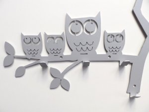 MT3CH Duży metalowy wieszak ścienny wiszący do przedpokoju na kurtki ubrania klucze loft SOWY srebrny 11