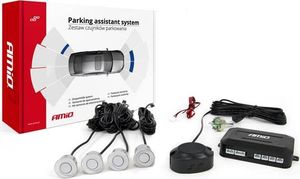 AMiO Zestaw czujników parkowania cofania Buzzer 4 sensory srebrne 1