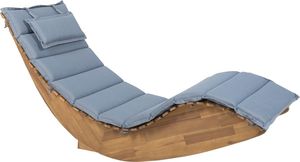 Beliani Leżak ogrodowy drewniany z poduszką niebieską BRESCIA 1