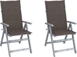 vidaXL Rozkładane krzesła ogrodowe z poduszkami, 2 szt., lita akacja 1