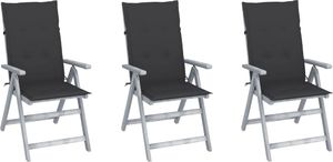 vidaXL Rozkładane krzesła ogrodowe z poduszkami, 3 szt., lita akacja 1