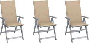 vidaXL Rozkładane krzesła ogrodowe z poduszkami, 3 szt., lita akacja 1