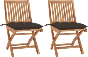 vidaXL Krzesła ogrodowe 2 szt. poduszki taupe, lite drewno tekowe (3062456) 1