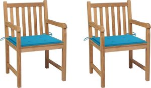 vidaXL Krzesła ogrodowe, 2 szt., niebieskie poduszki, drewno tekowe (3062734) 1