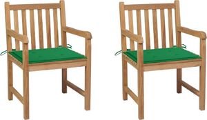 vidaXL Krzesła ogrodowe, 2 szt., zielone poduszki, lite drewno tekowe (3062735) 1