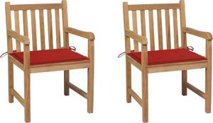 vidaXL Krzesła ogrodowe, 2 szt., czerwone poduszki, lite drewno tekowe (3062736) 1