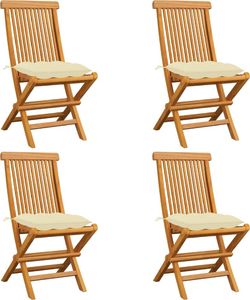 vidaXL Krzesła ogrodowe z kremowymi poduszkami, 4 szt., drewno tekowe 1