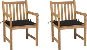vidaXL Krzesła ogrodowe z czarnymi poduszkami, 2 szt., drewno tekowe (3062737) 1
