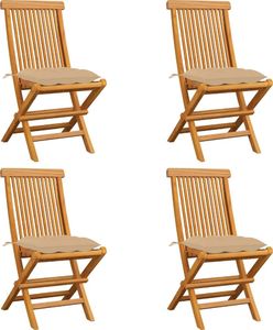 vidaXL Krzesła ogrodowe, beżowe poduszki, 4 szt., lite drewno tekowe 1