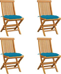 vidaXL Krzesła ogrodowe, jasnoniebieskie poduszki, 4 szt., tekowe 1