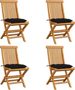 vidaXL Krzesła ogrodowe, czarne poduszki, 4 szt., lite drewno tekowe 1