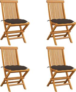 vidaXL Krzesła ogrodowe, poduszki taupe, 4 szt., lite drewno tekowe 1