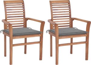 vidaXL Krzesła stołowe, 2 szt., szare poduszki, drewno tekowe 1