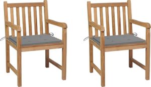 vidaXL Krzesła ogrodowe 2 szt. szare poduszki, lite drewno tekowe (3062731) 1