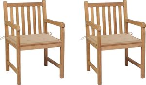 vidaXL Krzesła ogrodowe 2 szt. beżowe poduszki lite drewno tekowe 1