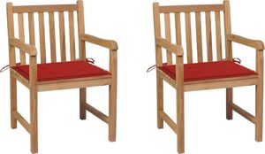 vidaXL Krzesła ogrodowe 2 szt. czerwone poduszki lite drewno tekowe 1