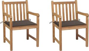 vidaXL Krzesła ogrodowe 2 szt. taupe poduszki drewno tekowe 1