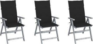 vidaXL Rozkładane krzesła ogrodowe z poduszkami, 3 szt., lita akacja (3064735) 1