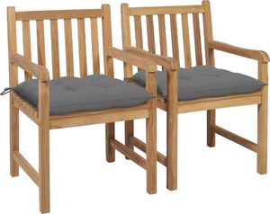 vidaXL Krzesła ogrodowe z szarymi poduszkami, 2 szt., drewno tekowe 1
