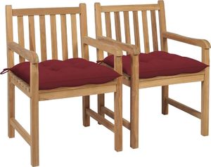 vidaXL Krzesła ogrodowe z poduszkami w kolorze wina, 2 szt., drewno tekowe 1