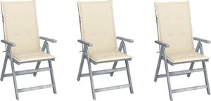 vidaXL Rozkładane krzesła ogrodowe z poduszkami 3 szt. lita akacja 1