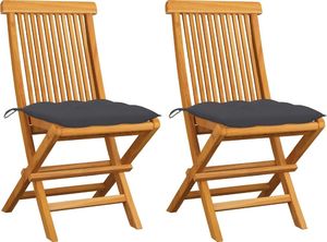 vidaXL Krzesła ogrodowe z antracytowymi poduszkami 2 szt. tekowe (3062475) 1
