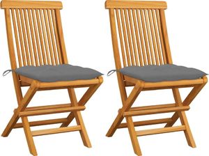 vidaXL Krzesła ogrodowe z szarymi poduszkami 2 szt. drewno tekowe (3062476) 1