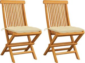 vidaXL Krzesła ogrodowe z kremowymi poduszkami 2 szt. drewno tekowe (3062477) 1