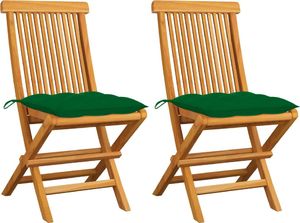 vidaXL Krzesła ogrodowe z zielonymi poduszkami 2 szt. drewno tekowe (3062480) 1
