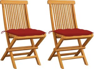 vidaXL Krzesła ogrodowe z czerwonymi poduszkami 2 szt. drewno tekowe (3062481) 1