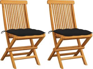 vidaXL Krzesła ogrodowe z czarnymi poduszkami 2 szt. drewno tekowe (3062482) 1