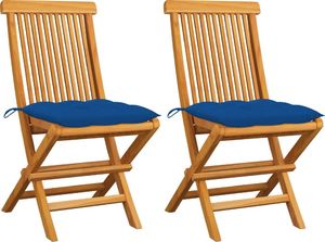 vidaXL Krzesła ogrodowe z niebieskimi poduszkami 2 szt. tekowe (3062485) 1