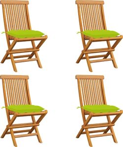 vidaXL Krzesła ogrodowe, jasnozielone poduszki, 4 szt., drewno tekowe 1