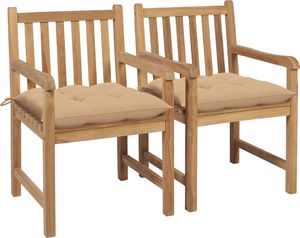 vidaXL Krzesła ogrodowe z beżowymi poduszkami 2 szt. drewno tekowe (3062748) 1