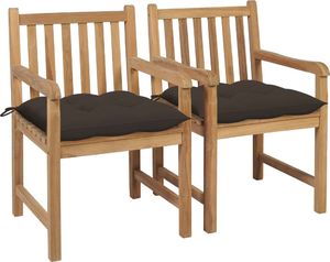 vidaXL Krzesła ogrodowe 2 szt. poduszki w kolorze taupe, drewno tekowe (3062753) 1