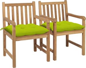 vidaXL Krzesła ogrodowe z jasnozielonymi poduszkami 2 szt. tekowe (3062756) 1