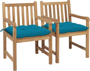 vidaXL Krzesła ogrodowe 2 szt. jasnoniebieskie poduszki, tekowe (3062749) 1