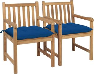 vidaXL Krzesła ogrodowe 2 szt. niebieskie poduszki, drewno tekowe (3062755) 1