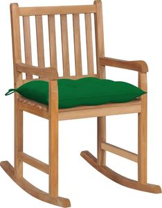 vidaXL Fotel bujany z zieloną poduszką, lite drewno tekowe 1