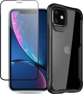 Crong Crong Hybrid Clear Cover - Zestaw etui iPhone 11 (czarny) + szkło hybrydowe 9H 7