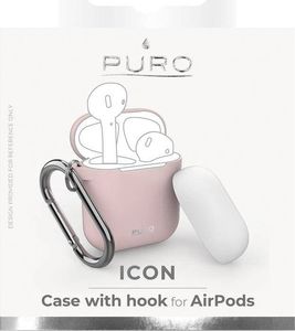 Puro PURO ICON Case with hook - Etui Apple AirPods 1 & 2 generacji z dodatkową osłonką i karabińczykiem (Rose + White Cap) 3